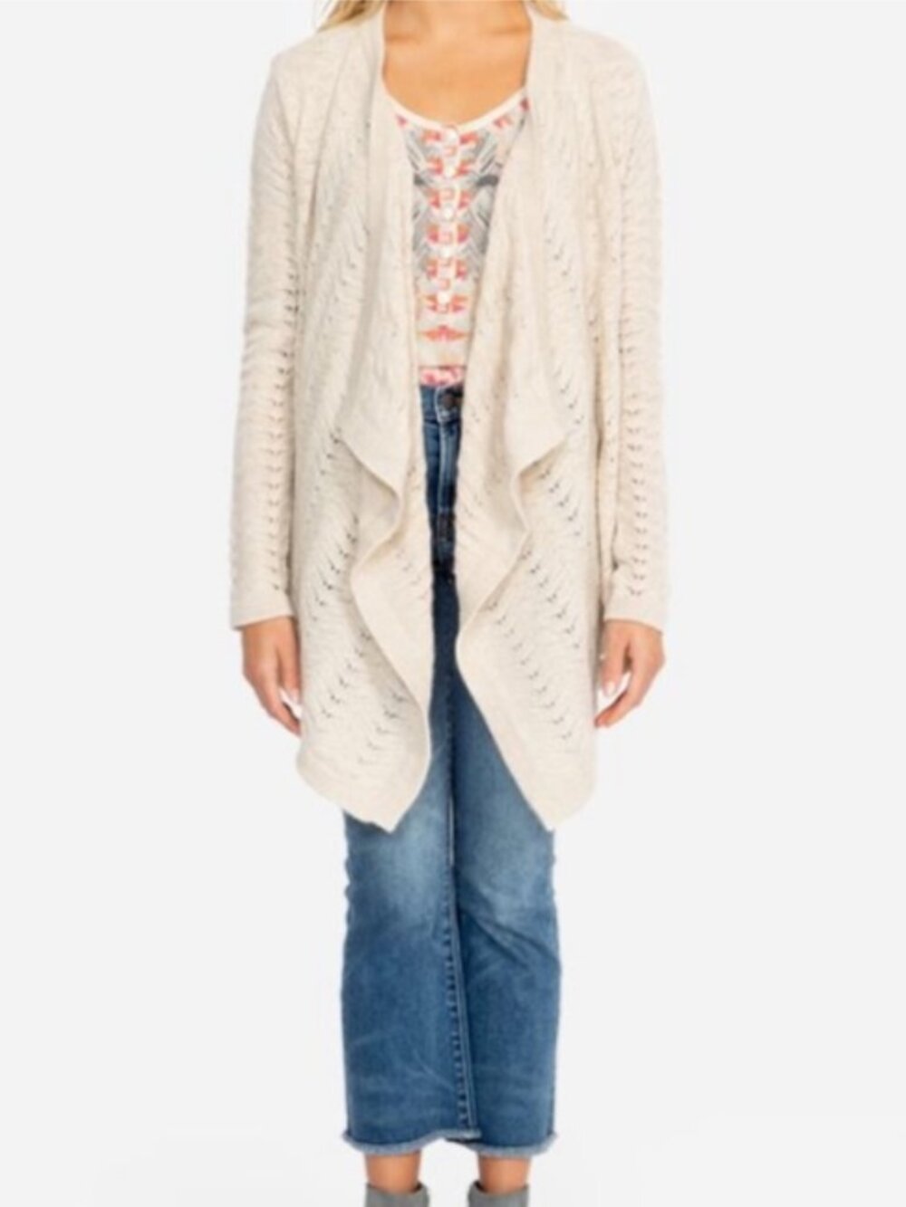 Johnny Was Camille Draped Cardigan Sweater, size Large